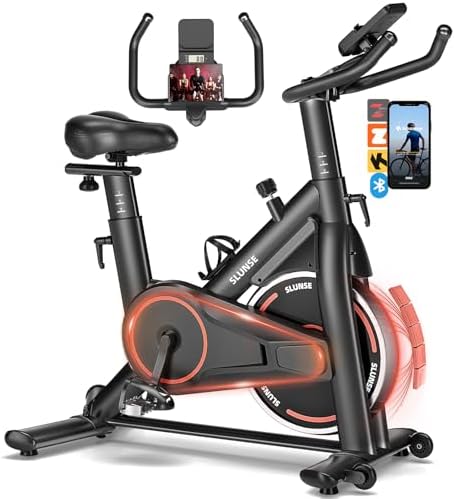 SLUNSE magnetic resistance indoor cycling bike, black and red
