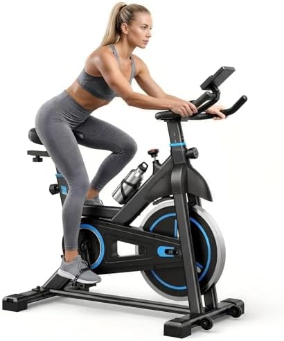 NEWBULIG upright indoor cycling exercise bike, black and blue