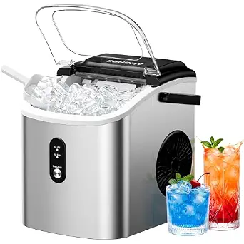 EUHOMY portable ice maker with carry handle, stainless steel