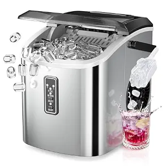 EUHOMY countertop ice maker with basket and scoop, stainless steel