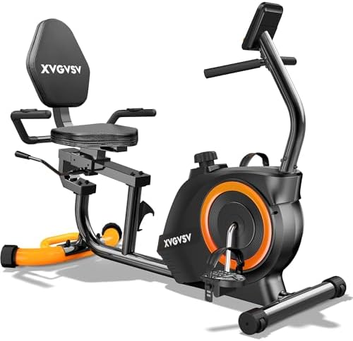 XVGVSV recumbent exercise bike, black and orange