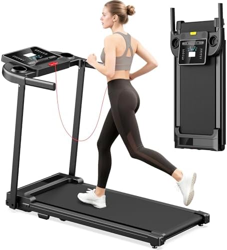Pcrignbm foldable treadmill with handlebar and LED display