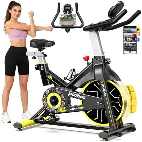 pooboo indoor cycling exercise bike, black and yellow