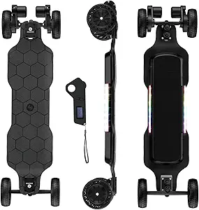 isinwheel off-road electric skateboard with ambient light, black