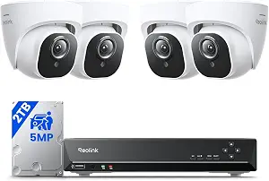 REOLINK 8-channel 5MP home security camera system with 4 dome cameras and NVR