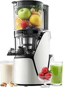 EanOruus 3-in-1 cold press juicer with extra large chute, bright white
