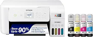 Epson EcoTank ET-2803 wireless all-in-one printer with ink bottles, white