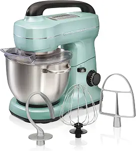 Hamilton Beach electric stand mixer with top handle, aqua