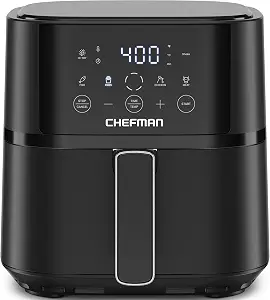 Chefman compact 4-quart air fryer with touchscreen controls, black