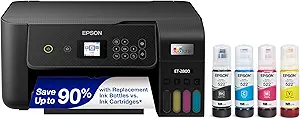 Epson EcoTank ET-2800 wireless all-in-one printer with ink bottles, black
