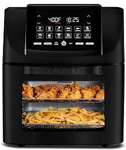 Gourmia 14-quart air fryer oven with rotisserie, dual zone racks, black