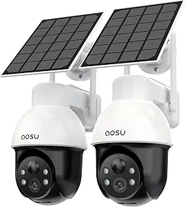 aosu 3K solar security camera 2-pack with pan tilt zoom