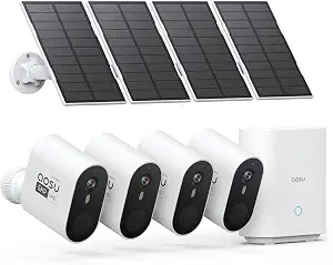 aosu 3K solar security camera with spotlight and siren, 4-camera kit