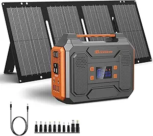 ZeroKor portable solar generator with foldable solar panel, orange