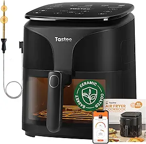 Tastee ceramic air fryer with smart temperature probe and window, black