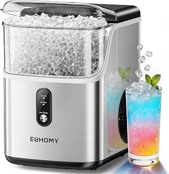 EUHOMY nugget ice maker with ice scoop and basket, stainless steel